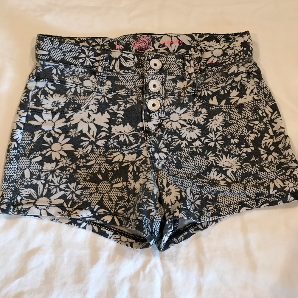 Blue/Grey Flower Patterned Cotton/ Spandex Shorts